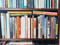 Full shelf showing approximately 30–35 self-help and spirituality books
