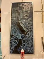 Full view of framed abstract blue impasto painting