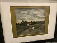 Front view of framed pastel landscape painting