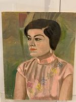 Full view of unframed oil portrait on canvas