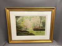 Front view of framed landscape lithograph