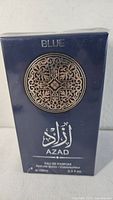Front of sealed Azad Blue eau de parfum box