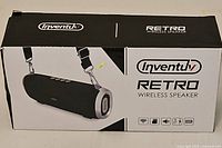 Front of unopened Inventiv Retro Wireless Speaker box showing product image and branding