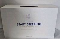 Retail box front showing Start Steeping branding and contents list