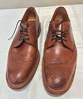 Top view showing both shoes, wingtip perforations and laces