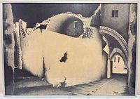 full view of framed abstract cityscape print