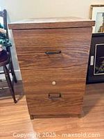 front view of two-drawer wood-grain filing cabinet