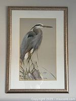 Full view of framed heron print