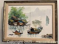 Front view of framed lithograph showing artwork, frame and mat