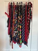 Group of hanging ties showing quantity and variety