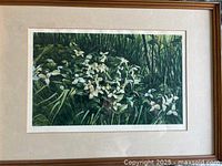 Front view of framed trillium print showing artwork, mat and frame