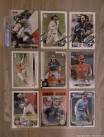 All nine Bo Bichette Toronto Blue Jays baseball cards laid out 3×3