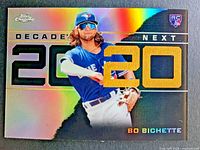 Front of 2020 Topps Chrome Update Decade's Next Rookie Card #DNC-11 showing holographic design and Bo Bichette image