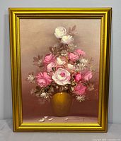 Front view of framed floral still life oil painting