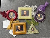 All five mini picture frame ornaments displayed together