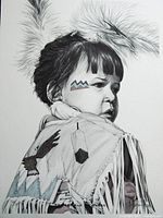 Full view of the unframed print showing portrait and colour accents