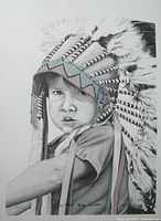 Full view of unframed print showing child in feathered headdress