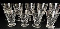 Group view of all nine Edinburgh crystal stems showing pattern and quantities