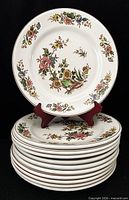 Stack of Grindley Canton plates with one displayed upright