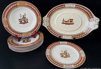 Front view of all nine pieces showing pattern and sizes