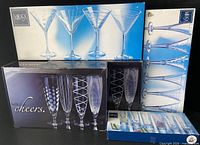 Stacked boxes showing martini, pilsner, cordial, and shot glasses