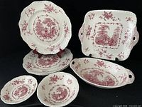 Group view of all seven Pink Watteau ironstone pieces