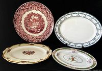 Front view of all four platters displaying patterns and sizes