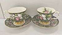 Two matching Royal Albert Lady's Slipper teacups with saucers, front view