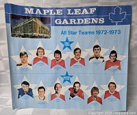 Full view of Maple Leaf Gardens calendar page showing arena illustration and All-Star teams layout