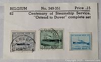 Full view of card with all three Belgian steamship stamps