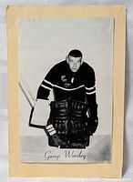 Front view of Bee Hive photo card showing Gump Worsley image and printed name