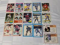 Overall shot of all 16 vintage NHL hockey cards laid out in three rows
