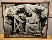 Front view of framed black-and-white print