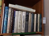 Shelf showing 18 large hardcover art books with dust jackets