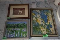 Overview of all three framed artworks with size labels visible