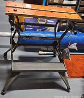 Full view of Black & Decker folding workbench upright