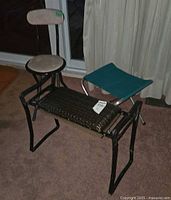 Garden kneeler bench, teal folding stool, round-seat stool overview