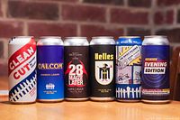 Six Beyond the Pale beer cans illustrating brand products (Clean Cut, Calcom Amber Lager, 28 Maize Later, Helles, The Daily Pilsner, Evening Edition)