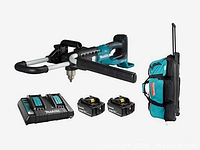 Makita earth auger tool, charger, two batteries, wheeled case
