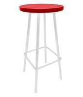Full view of red-seat white-leg bar stool