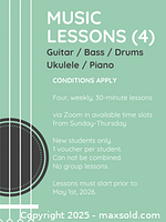 Front image of the voucher displaying lesson details, eligible instruments, conditions and expiry date
