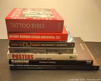 Stacked view of seven book spines identifying each title