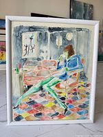 Front view of framed watercolor painting showing entire artwork and white frame