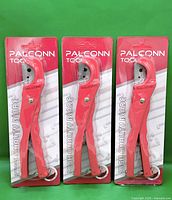 Front view of three sealed Palconn PVC pipe cutters in packaging