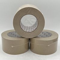 Three tan packing tape rolls, two stacked horizontally, one on top vertically