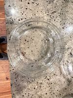 Top view of largest clear glass bowl showing ribbed design