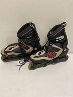 Side view of both skates standing upright