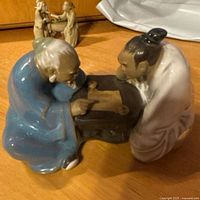 Front view of two-man Shiwan figurine at Go board
