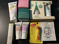 Overview of all skincare items laid out on table