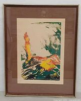 Full view of framed lithograph with mat and frame